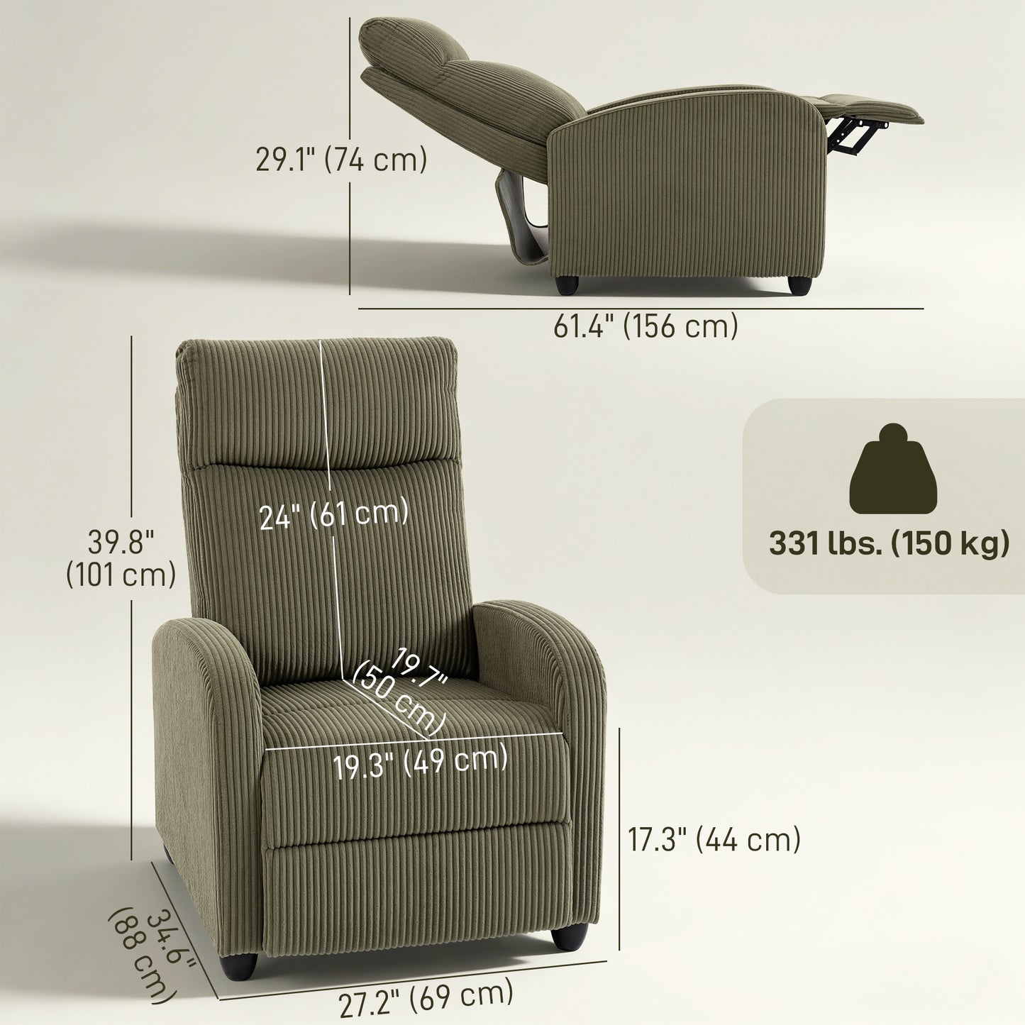 Fabric Recliner Chair Manual Home Theater Seating Single Reclining Sofa Chair with Padded Seat for Living Room
