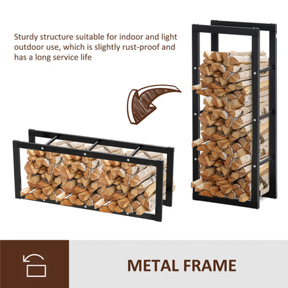 15.7" x 9.8" x 39.4" Firewood Rack Outdoor, Log Holder Fireplace Storage Rack with Handles and 220 lbs. Weight Capacity,