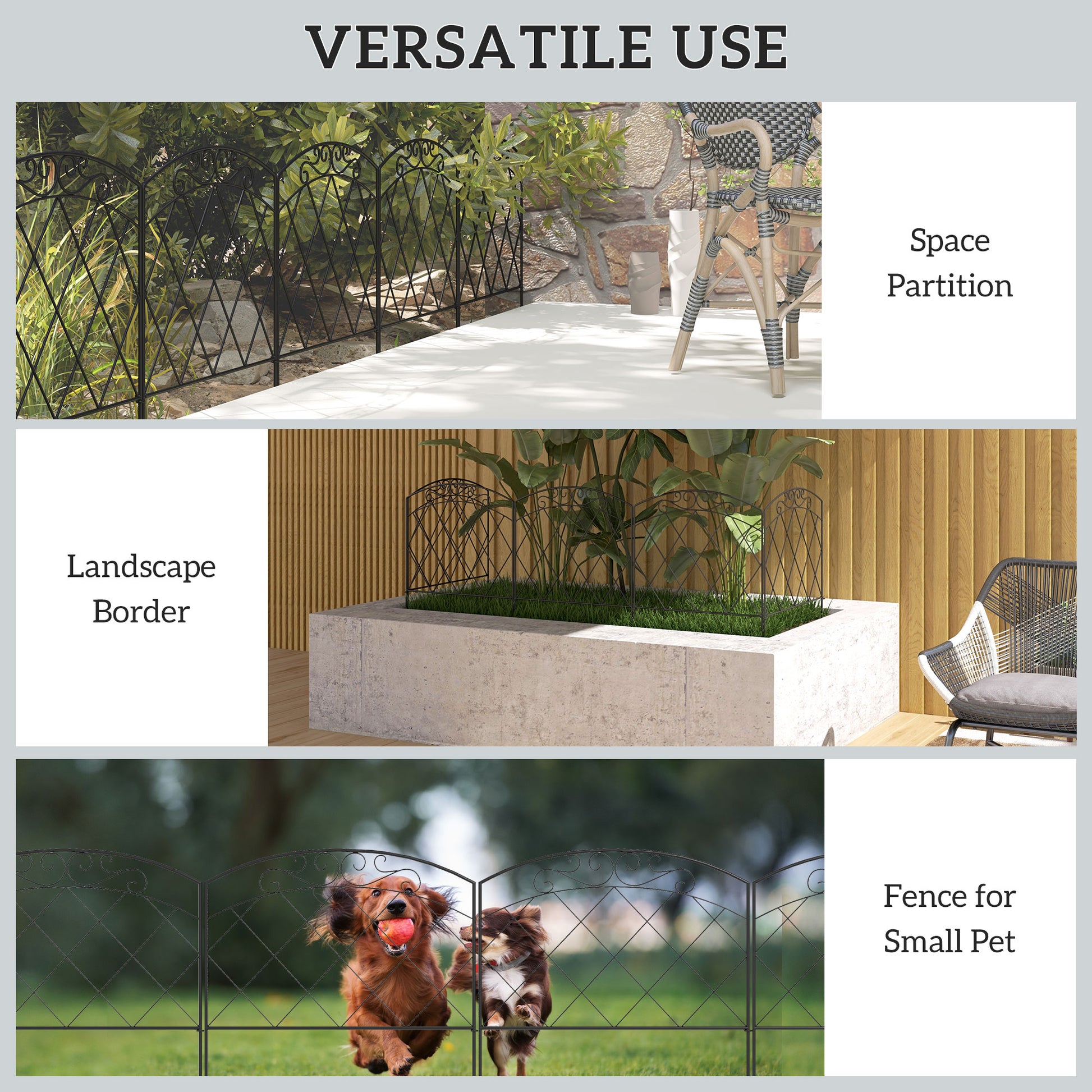 5 Pack Garden Fencing for Yard, Decorative Fence Panels as Animal Barrier and Flower Edging, Swirls Black