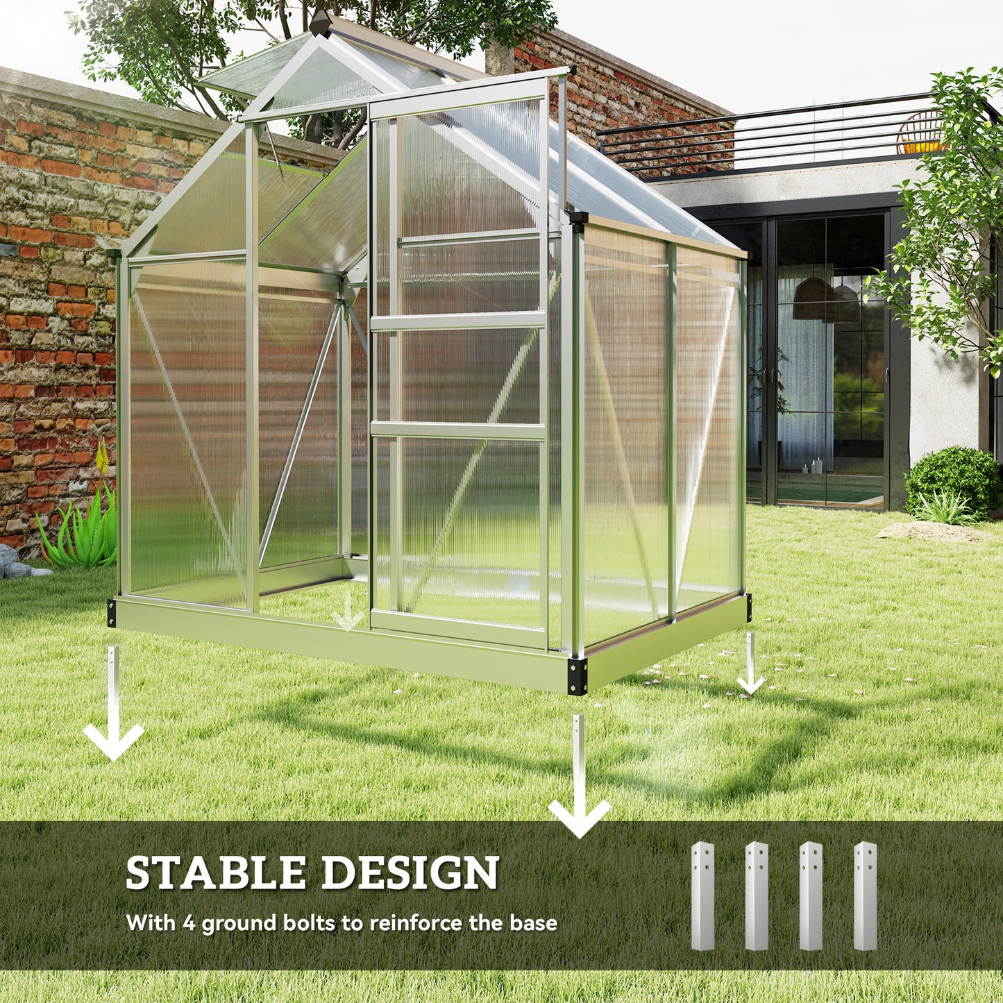 6' x 4' x 6.6' Polycarbonate Greenhouse, Walk-In Green House Kit Garden, Plants Grow, Galvanized Sheet Aluminum Frame wi