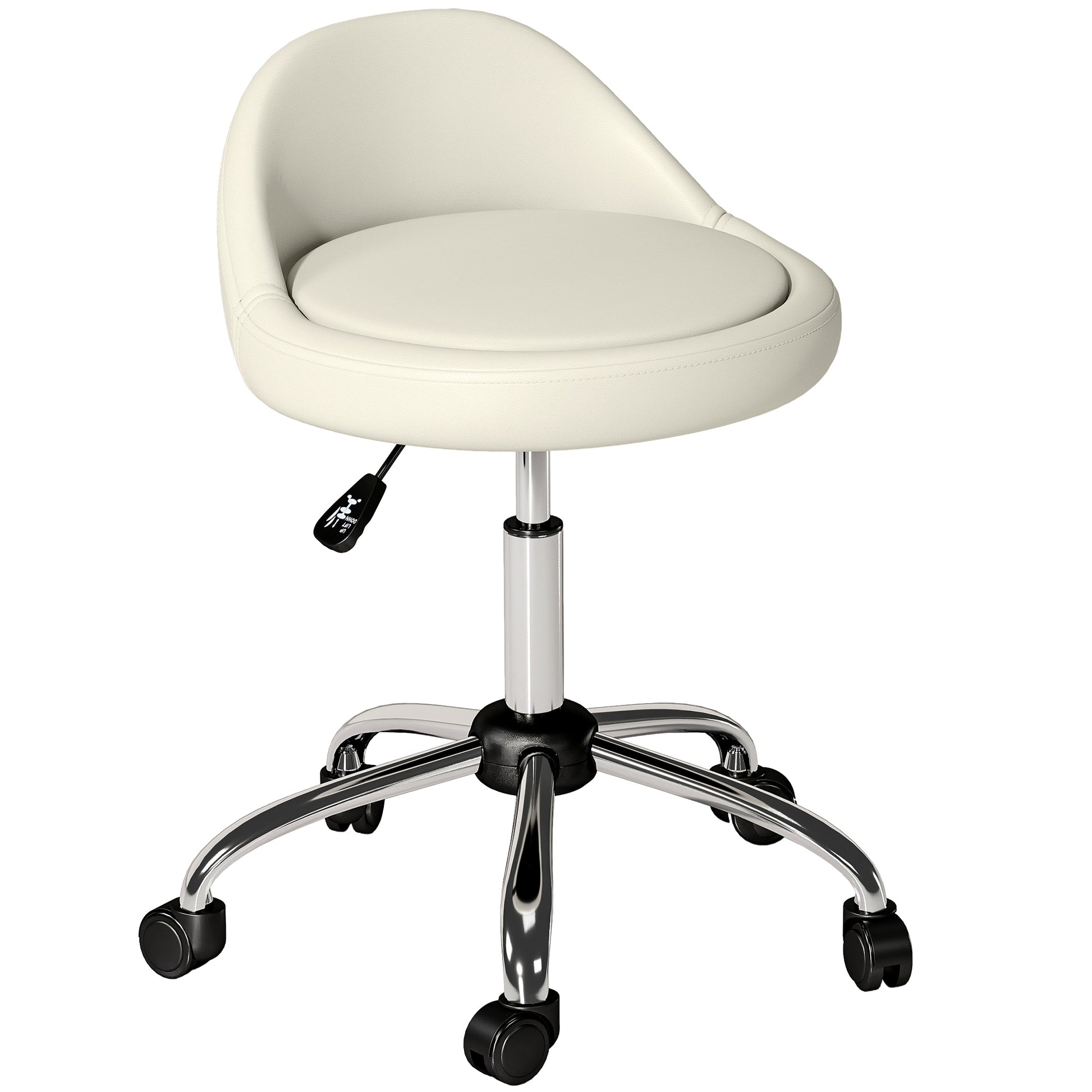 Salon Stool, Adjustable Rolling Stool, White