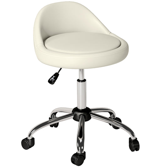 Salon Stool, Adjustable Rolling Stool, White
