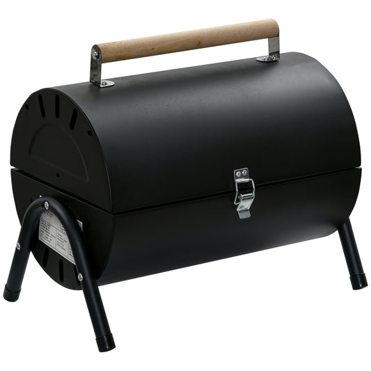 Outdoor Charcoal BBQ Grill, Tabletop Folding Barbecue Grill with Handle, 17.3" x 9.8" x 14", Black