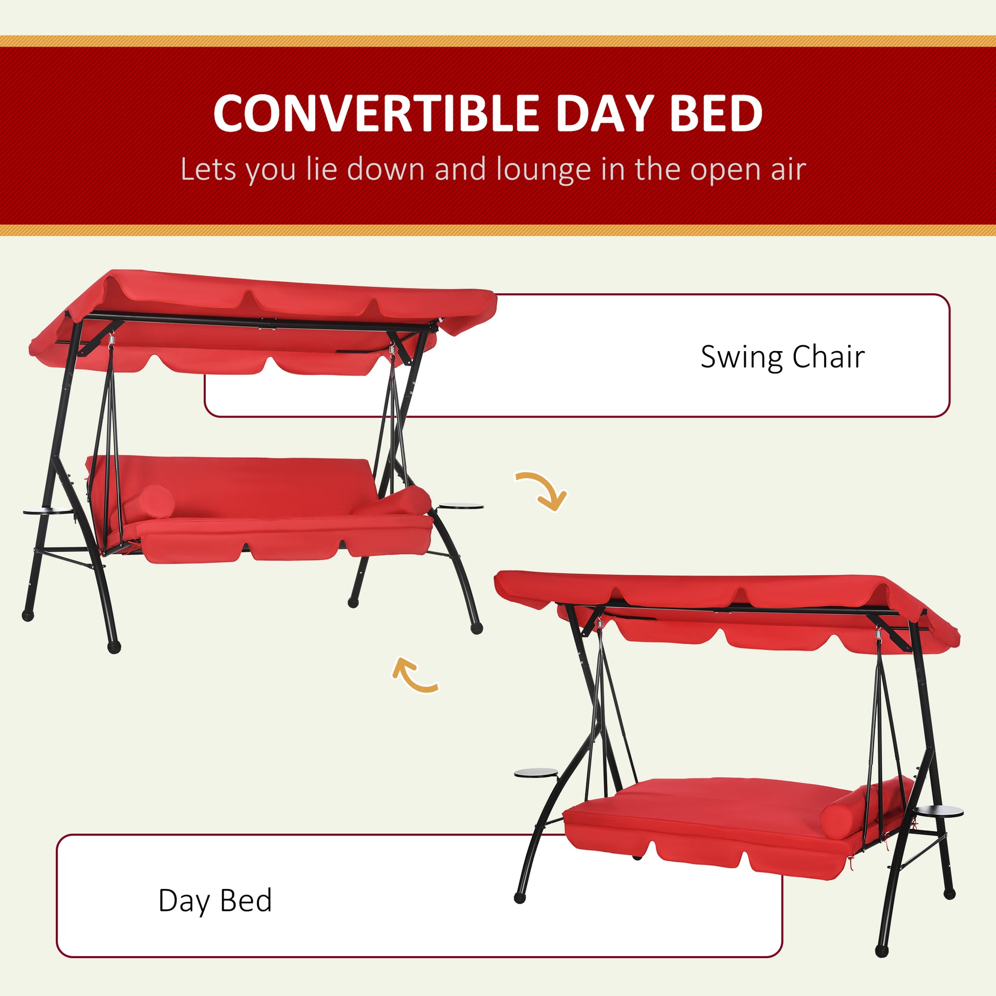 3-Seat Outdoor Patio Swing Chair, 2-in-1 Convertible Flat Bed, Canopy Swing Glider w/ Adjustable Shade, Removable Cushio