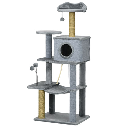 54" Cat Tree for Larger Cats Adult with Hammock, Tal Cat Tree Tower with Scratching Post, Condo, Platforms, Play Balls f