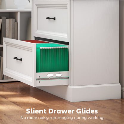 Lateral Filing Cabinet, Farmhouse File Cabinet with 2 Silent Drawers for Letter/A4/Legal Size Files, White