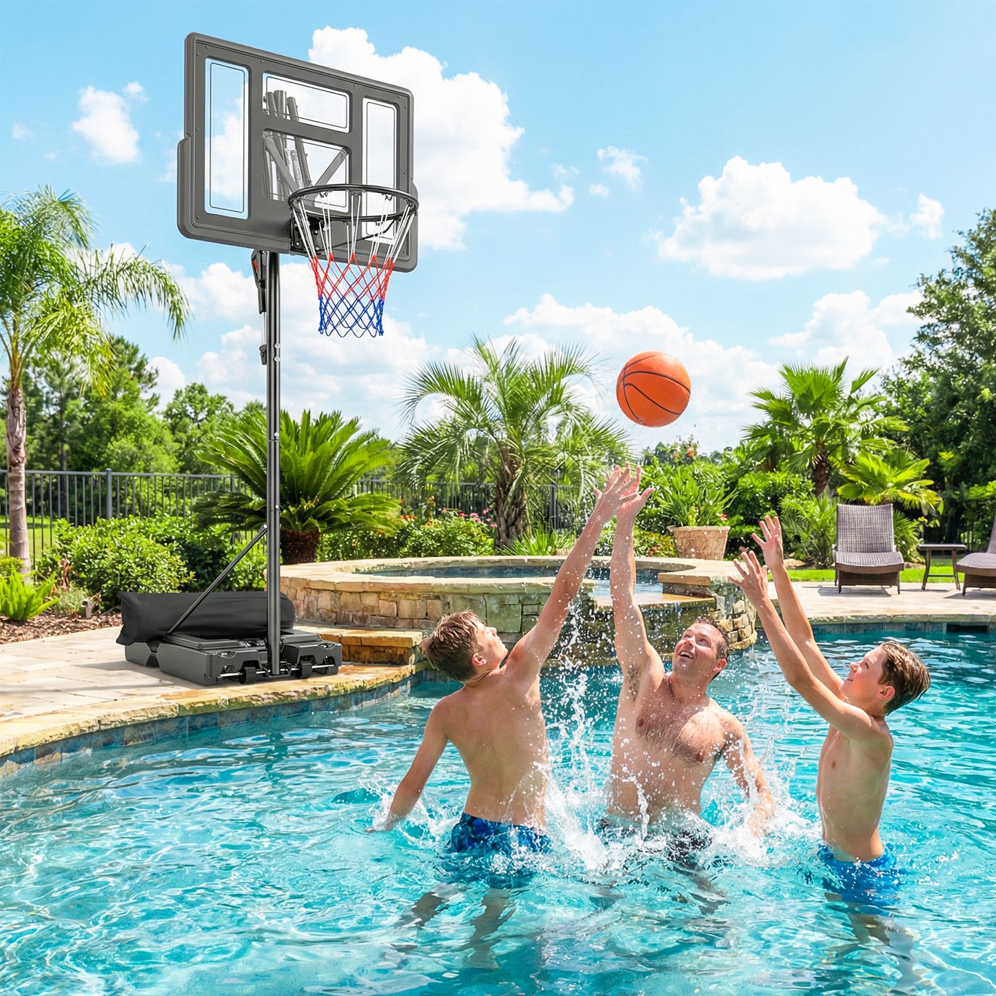 Soozier Basketball Hoop, 7.7 FT to 10 FT Adjustable, Portable Basketball Goal with 43'' Shatterproof Backboard,Fillable 
