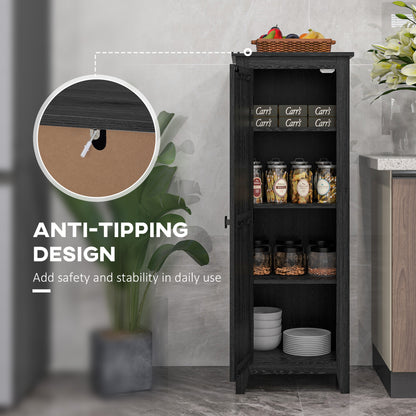 48" Farmhouse Kitchen Pantry Storage Cabinet with Barn Door, Kitchen Pantry Cabinet with Adjustable Shelves, Black
