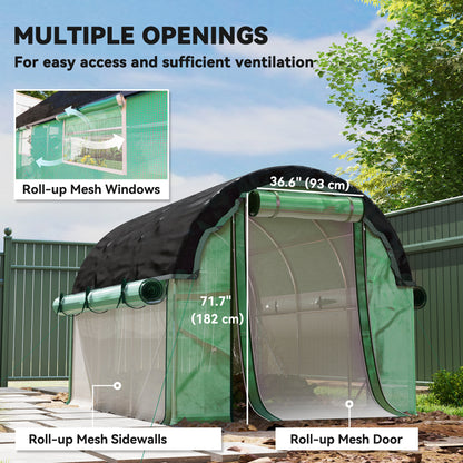 Walk-in Tunnel Greenhouse, Plant Hot House with Sunshade Net, Roll-up Mesh Sidewalls, 2 Doors, 6.6' x 10' x 6.5' , Green
