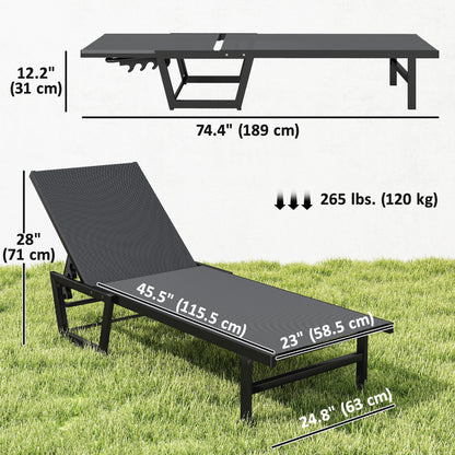 Lounge Chair Outdoor, 63 cm Wide Chaise Lounge Tanning Chair, 4-Position Outdoor Tanning Lounger, Dark Grey