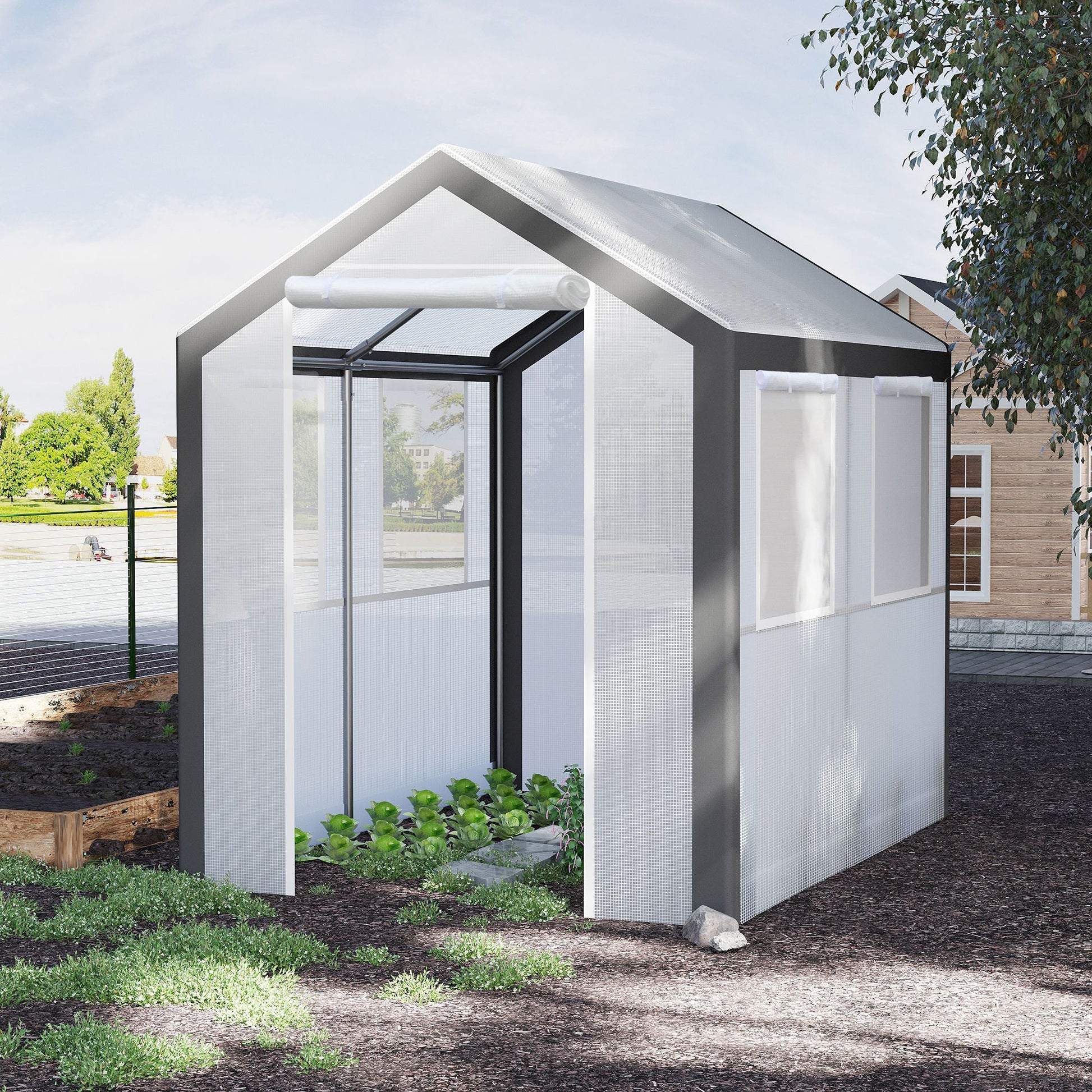 8' x 6' x 7.5' Heavy-duty Walk-in Greenhouse Outdoor Vegetable Plants Growing Warm House Seed Plant Growth Tent Polytunn