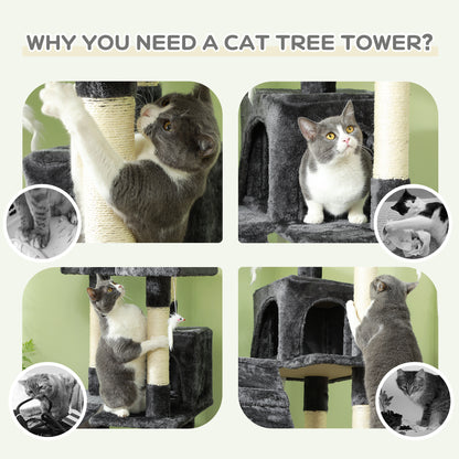 68" Multi-Level Cat Scratching Tree with 3 Perches & 2 Condos, 4 Tier Kitty Activity Center with Ladders & Dangling Toys