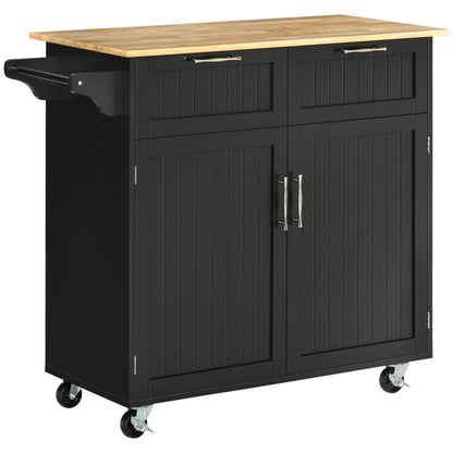 Rolling Kitchen Island, Kitchen Cart on Wheels with 2 Storage Drawers, 2 Door Cabinets and Towel Rack for Dining Room (B