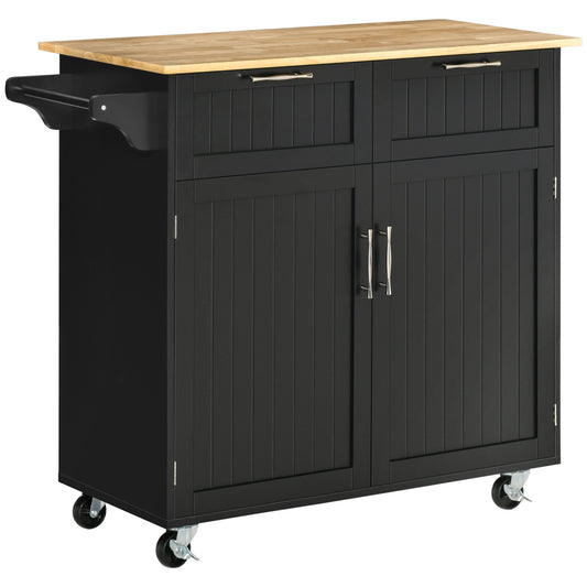 Rolling Kitchen Island, Kitchen Cart on Wheels with 2 Storage Drawers, 2 Door Cabinets and Towel Rack for Dining Room (B