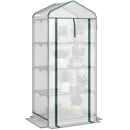 Mini Greenhouse with Screen Roof, Portable Small Greenhouse with Roll-Up Zipper Door, 27.6" x 19.7" x 62.2", White