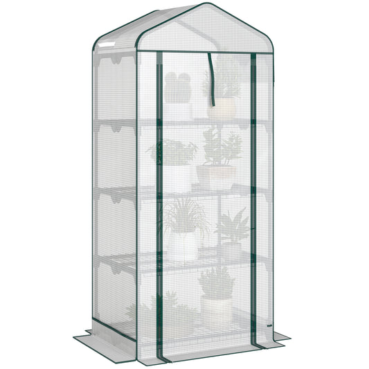 Mini Greenhouse with Screen Roof, Portable Small Greenhouse with Roll-Up Zipper Door, 27.6" x 19.7" x 62.2", White