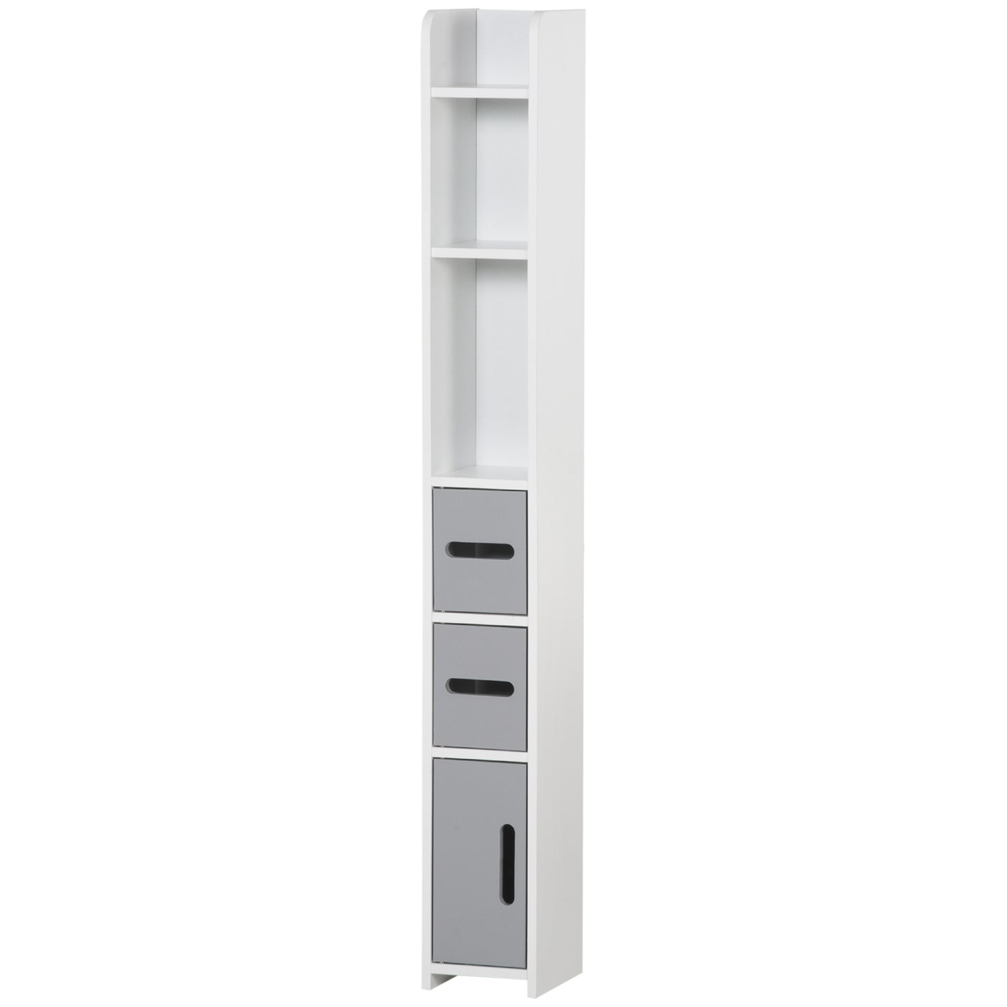 Freestanding Tall Bathroom Cabinet, Narrow Bathroom Storage Cabinet with Shelves and Cupboards, Grey and White