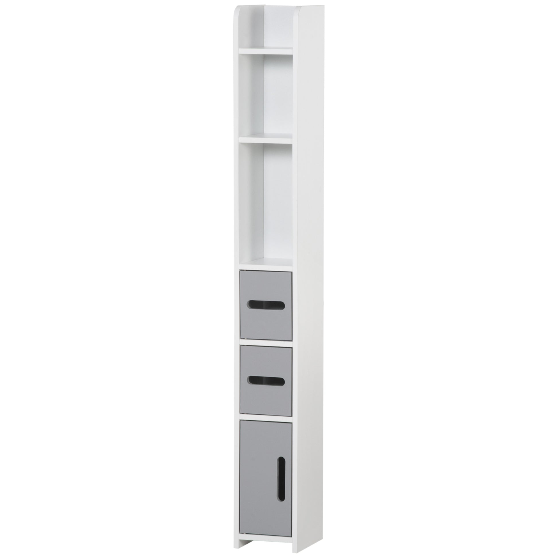 Freestanding Tall Bathroom Cabinet, Narrow Bathroom Storage Cabinet with Shelves and Cupboards, Grey and White