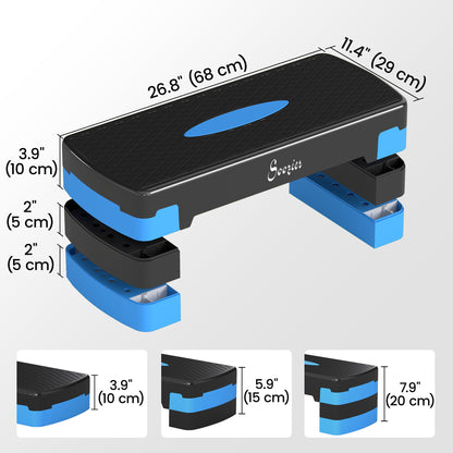 Soozier Aerobic Exercise Step Platform, 4"/6"/8" Adjustable Aerobic Stepper with Risers, Workout Stepper for Home Gym, B