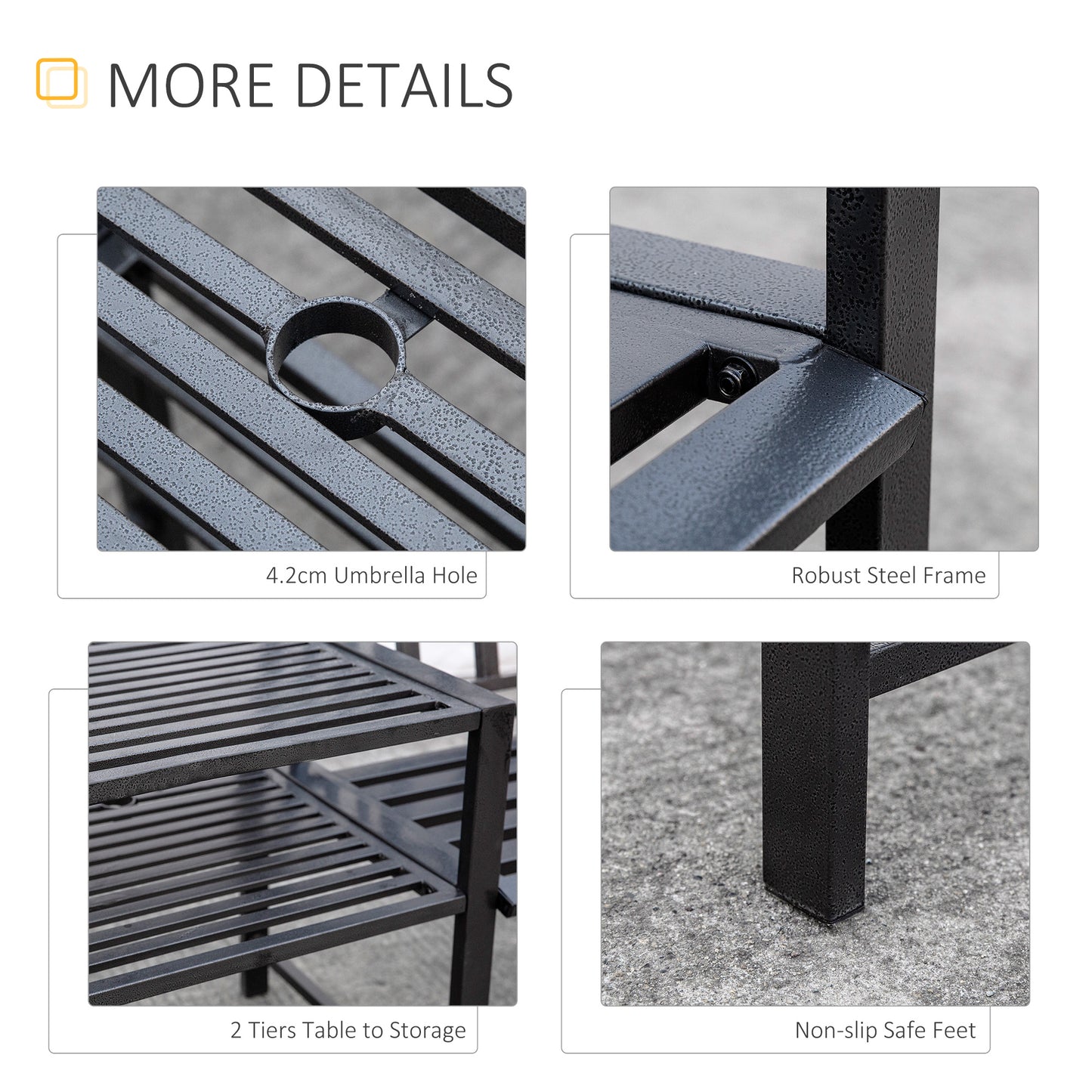 Steel Garden Bench w/ Middle Table, Umbrella Hole, Double Seat for Outdoor, Patio, Backyard  Weather-Resistant Frame, Bl