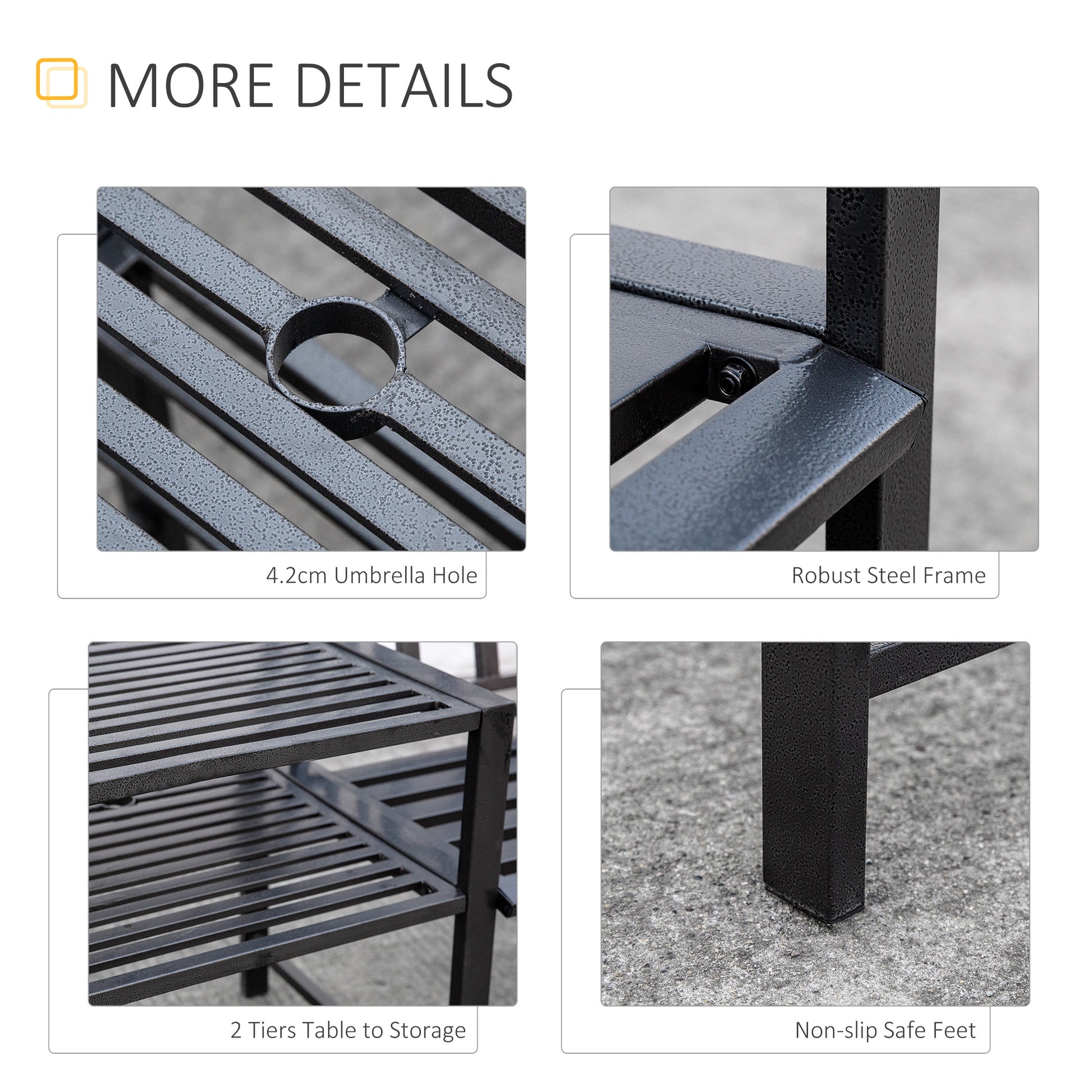Steel Garden Bench w/ Middle Table, Umbrella Hole, Double Seat for Outdoor, Patio, Backyard  Weather-Resistant Frame, Bl