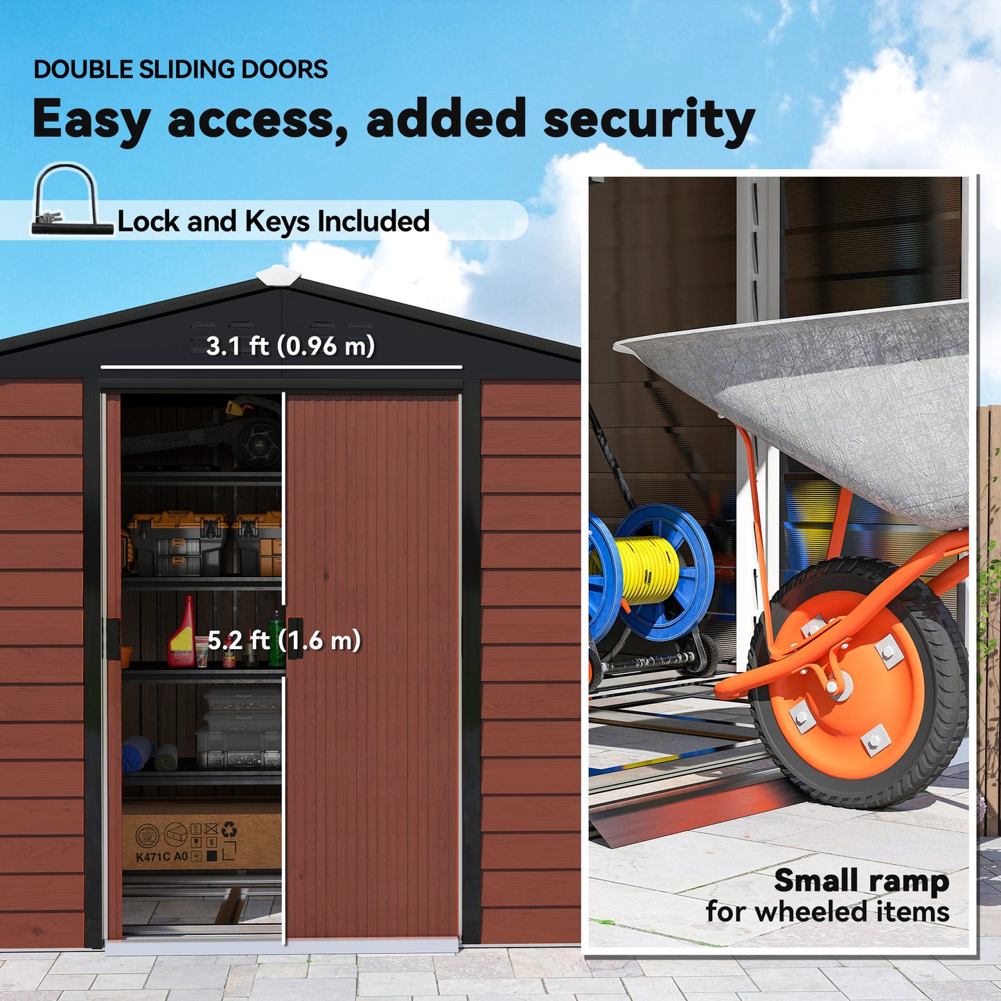 8' x 7' Outdoor Storage Shed, Galvanized Steel Metal Garden Shed with Lockable Doors, Floor Frame, Vents, Lock and Glove