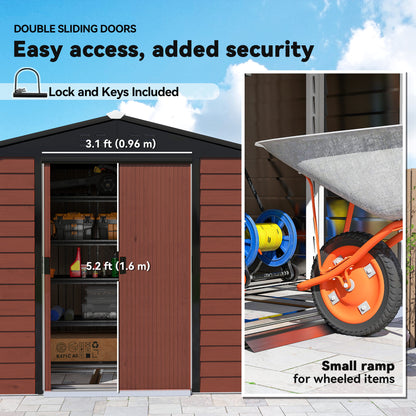 8' x 7' Outdoor Storage Shed, Galvanized Steel Metal Garden Shed with Lockable Doors, Floor Frame, Vents, Lock and Glove