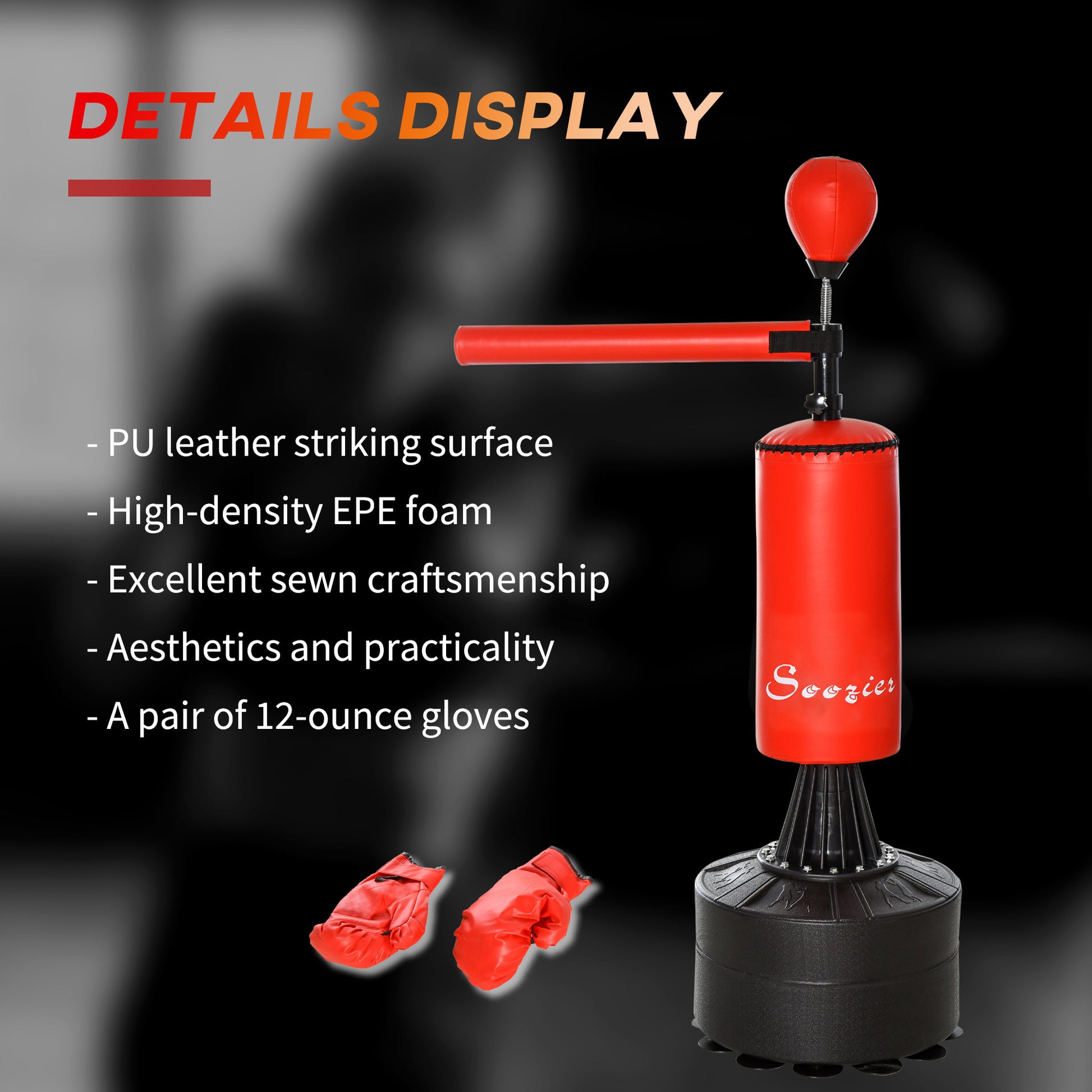 Soozier Freestanding Boxing Punch Bag Stand with 360° Rotating Flexible Arm, Speed Ball, Waterable and Sandable Base, Re