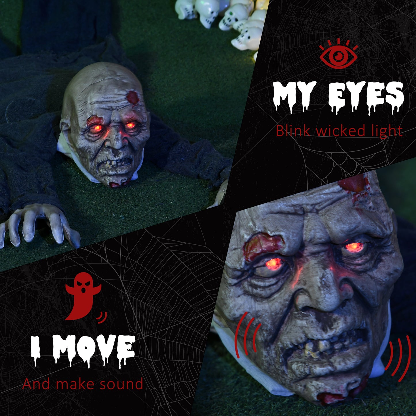 62 Inch/5.2ft Life Size Outdoor Halloween Decoration Crawling Zombie, Animated Prop Decor with Sound and Motion Activate