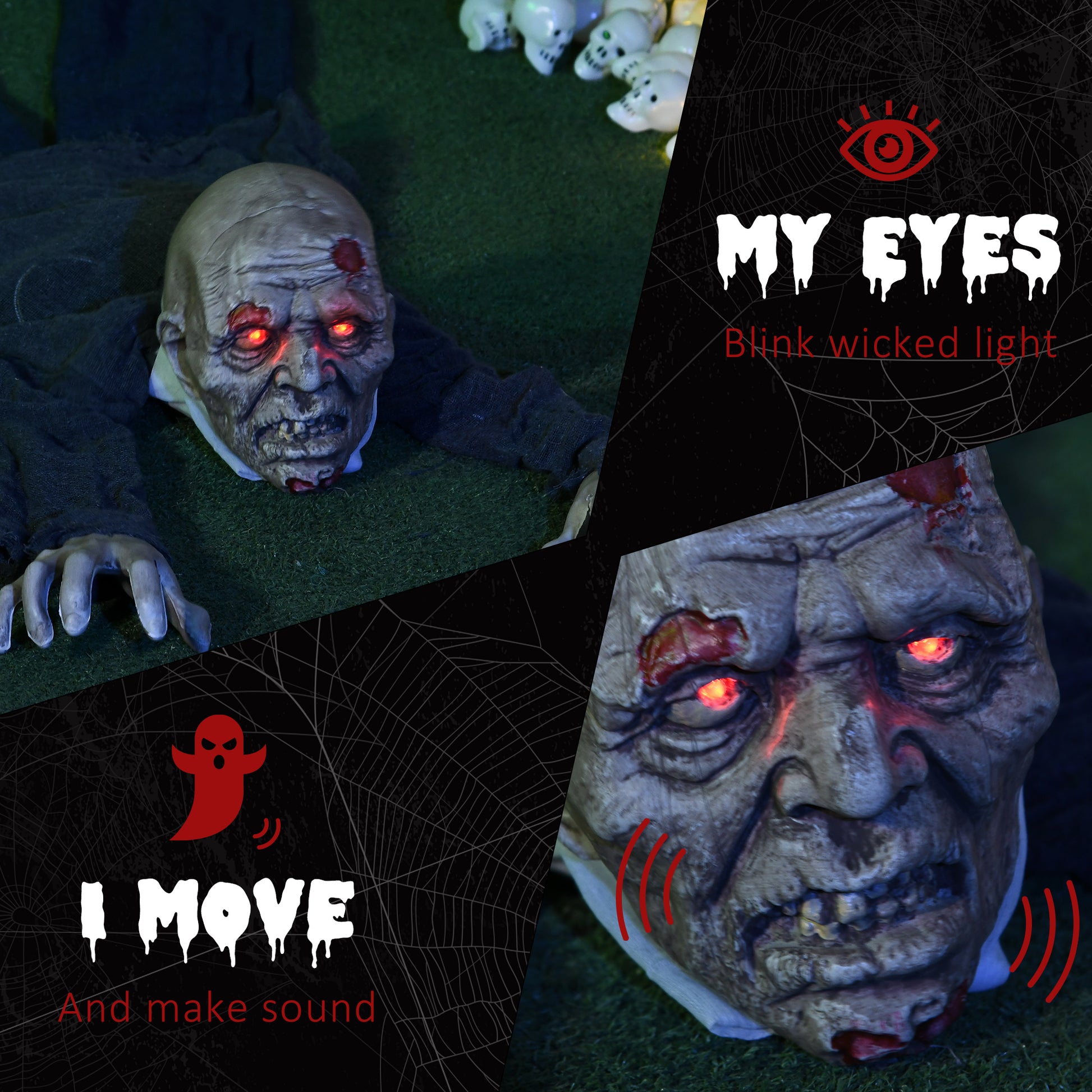 62 Inch/5.2ft Life Size Outdoor Halloween Decoration Crawling Zombie, Animated Prop Decor with Sound and Motion Activate