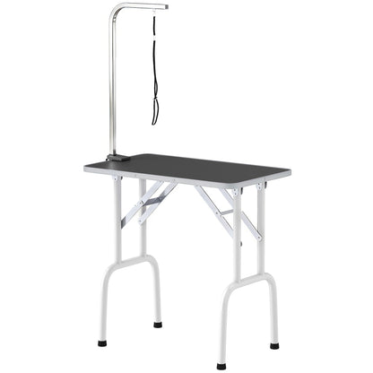 Foldable Pet Grooming Table for Dogs Cats with Adjustable Arm, Non-slip Surface, Black