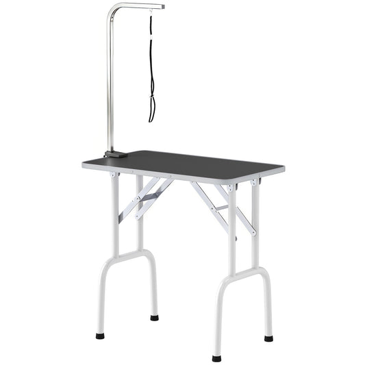 Foldable Pet Grooming Table for Dogs Cats with Adjustable Arm, Non-slip Surface, Black