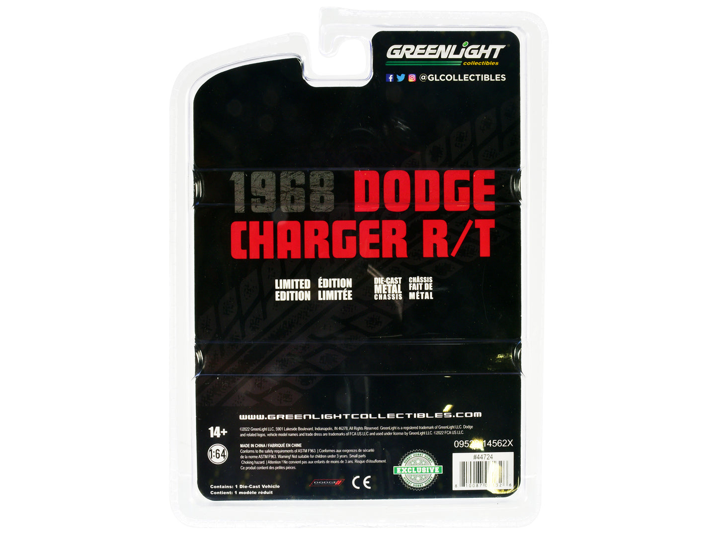 1968 Dodge Charger R/T Black "Hobby Exclusive" 1/64 Diecast Model Car by Greenlight