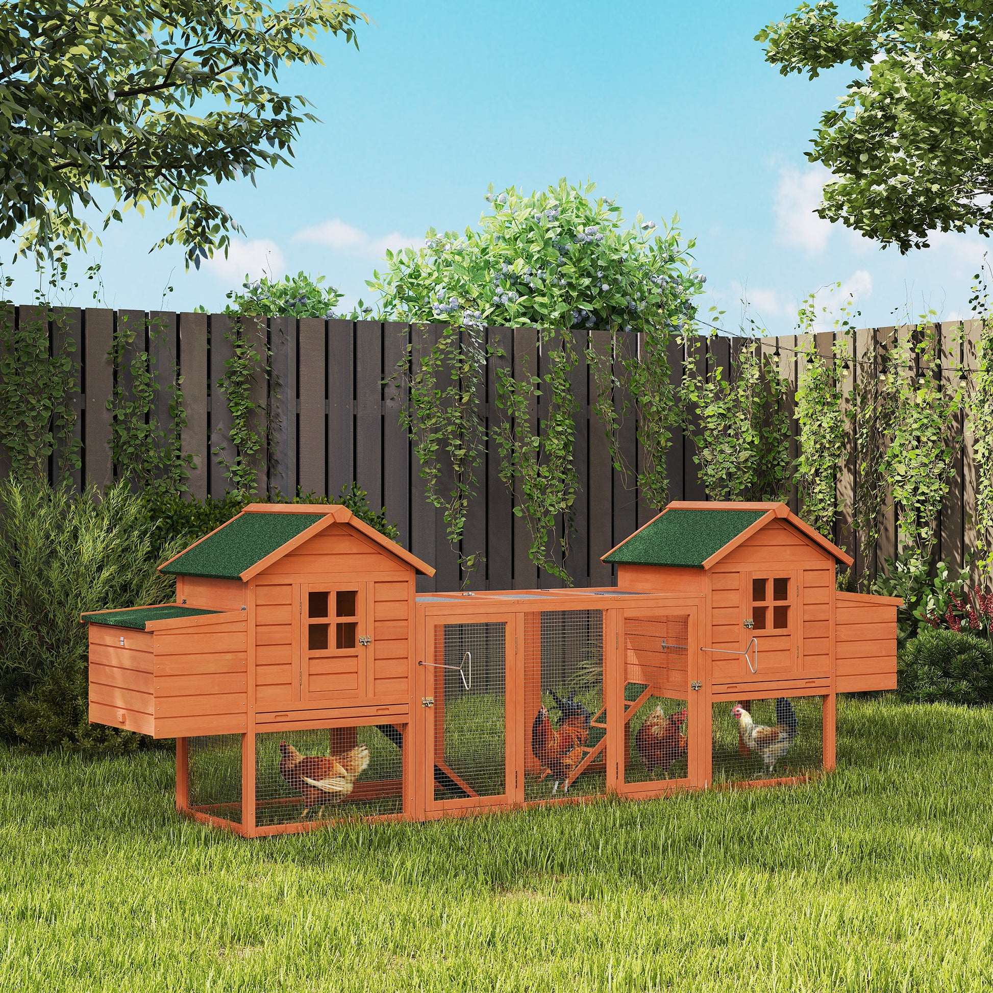 123" Extra Large Chicken Coop Wooden Poultry House Rabbit Hutch Hen Backyard with Outdoor Run Ramps and Nesting Boxes, O