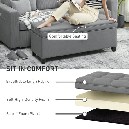 Storage Ottoman Bench, Foot Rest with Safety Hinges, 47 Inches Linen Storage Chest for Living Room, Dark Grey