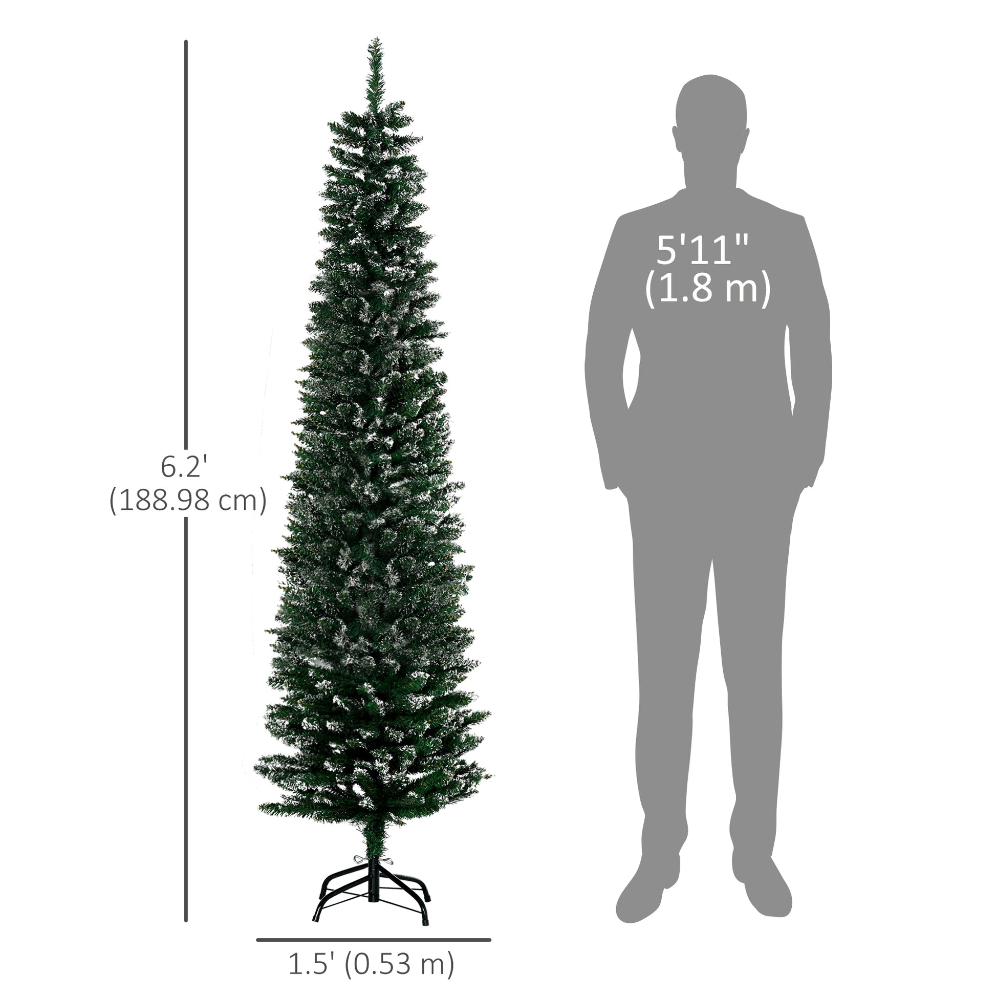 6FT Artificial Snow Dipped Christmas Tree Xmas Pencil Tree Holiday Home Indoor Decoration with Foldable Black Stand, Gre