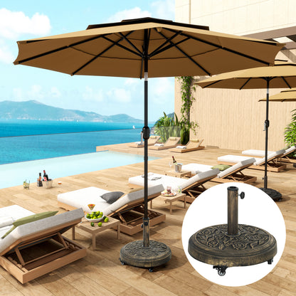 46 lbs Resin Round Patio Umbrella Base, Umbrella Stand with Wheels, Outdoor Umbrella Stand for 1.3"/1.5"/1.9" Umbrella P
