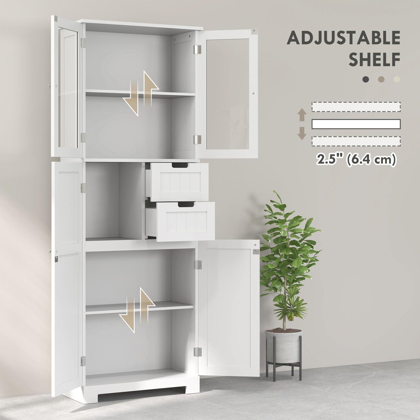 Tall Bathroom Storage Cabinet, Floor Bathroom Cabinet with Adjustable Shelves, for Kitchen, Living Room, White