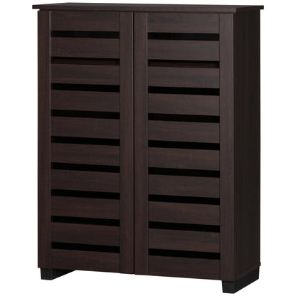 Narrow Shoe Cabinet with 2 Slatted Doors, Modern Shoe Storage Cabinet with Adjustable Shelves for Entryway, Hallway, Liv