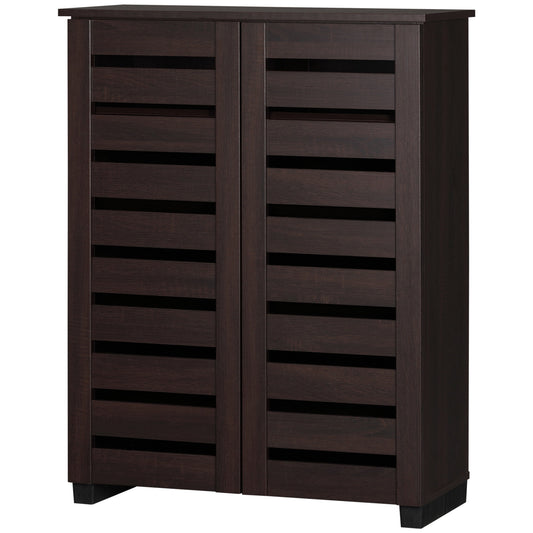 Narrow Shoe Cabinet with 2 Slatted Doors, Modern Shoe Storage Cabinet with Adjustable Shelves for Entryway, Hallway, Liv