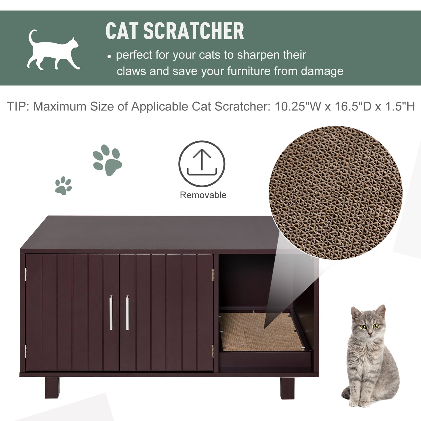 Cat Litter Box Enclosure, Hidden Litter Box Furniture, Cat House End Table Washroom with Scratching Pad, for Indoor Cats