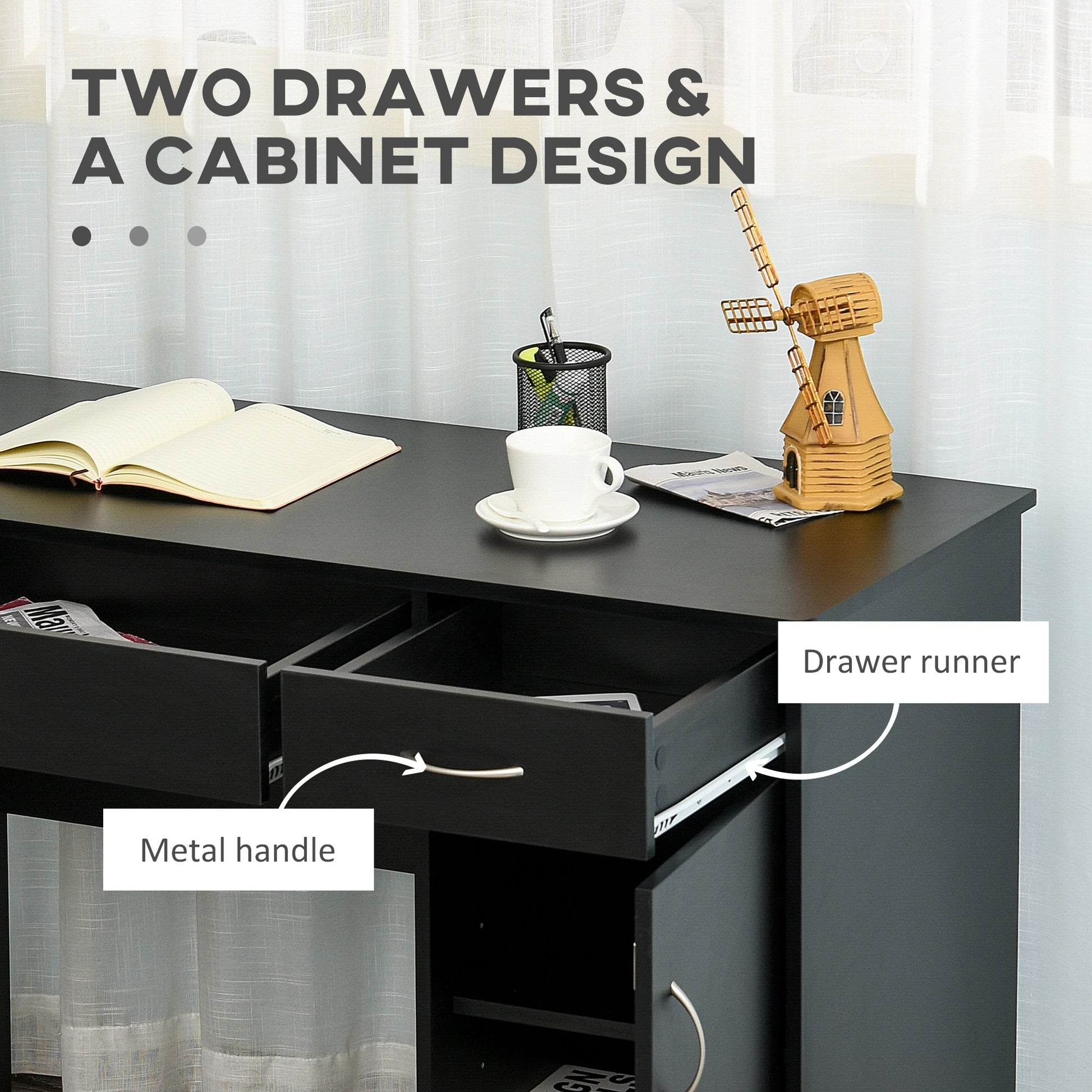 Computer Desk with Storage Drawers, Study Writing Table with Cabinet Adjustable Shelf for Home Office Workstation Bedroo