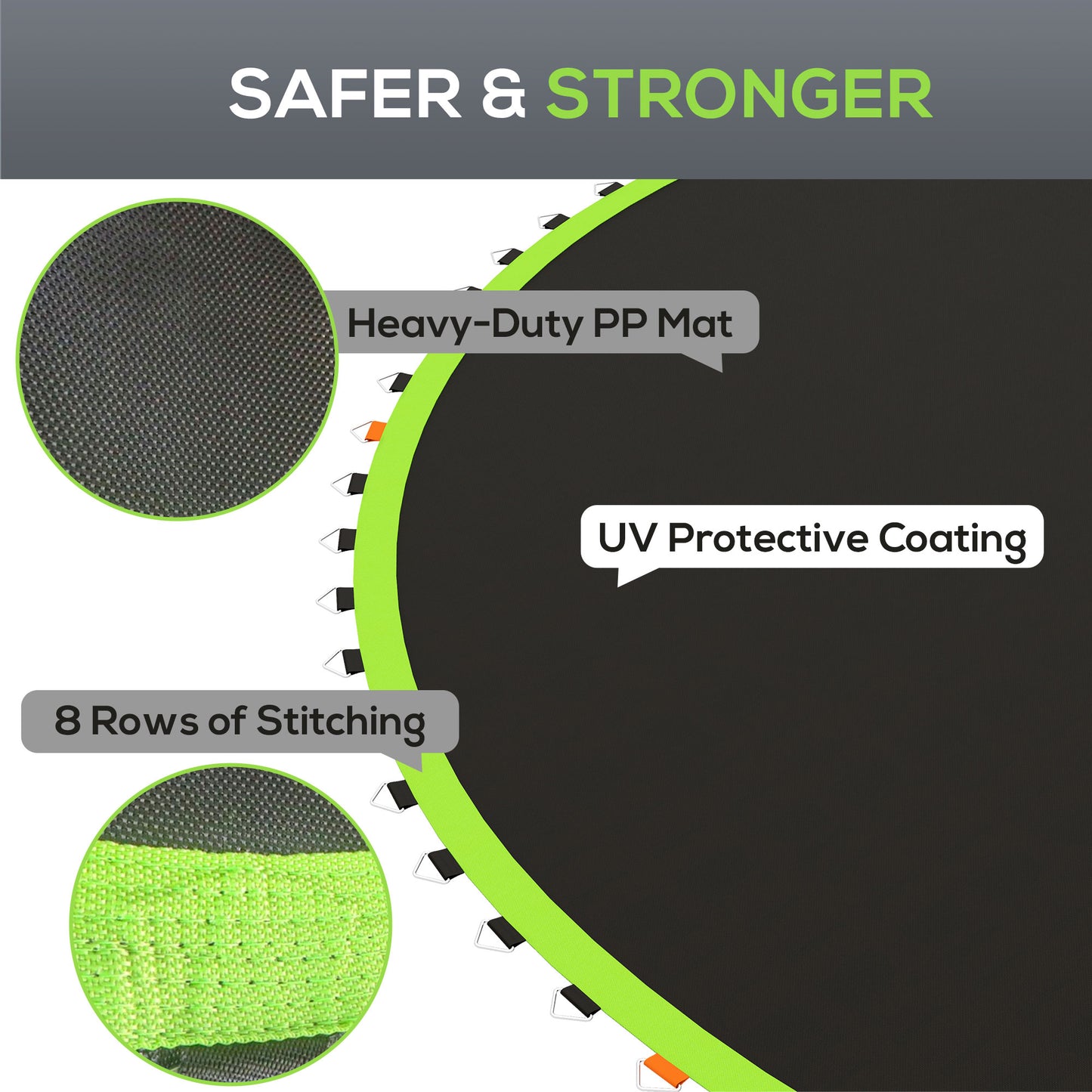 Soozier Trampoline Replacement Mat, Fits 14' Trampoline w/ 80 V-Hooks & 5.5" Springs (Spring & Frame not Included), Gree