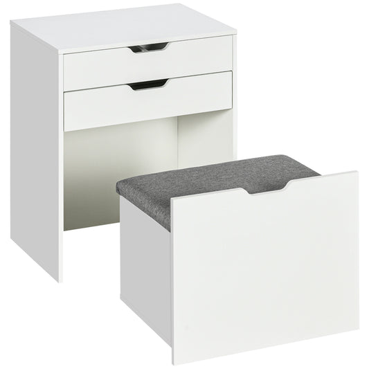 Vanity Set with Flip Top Mirror, Makeup Vanity Desk with Stool, Dressing Table with Drawer and 7 Compartments, White
