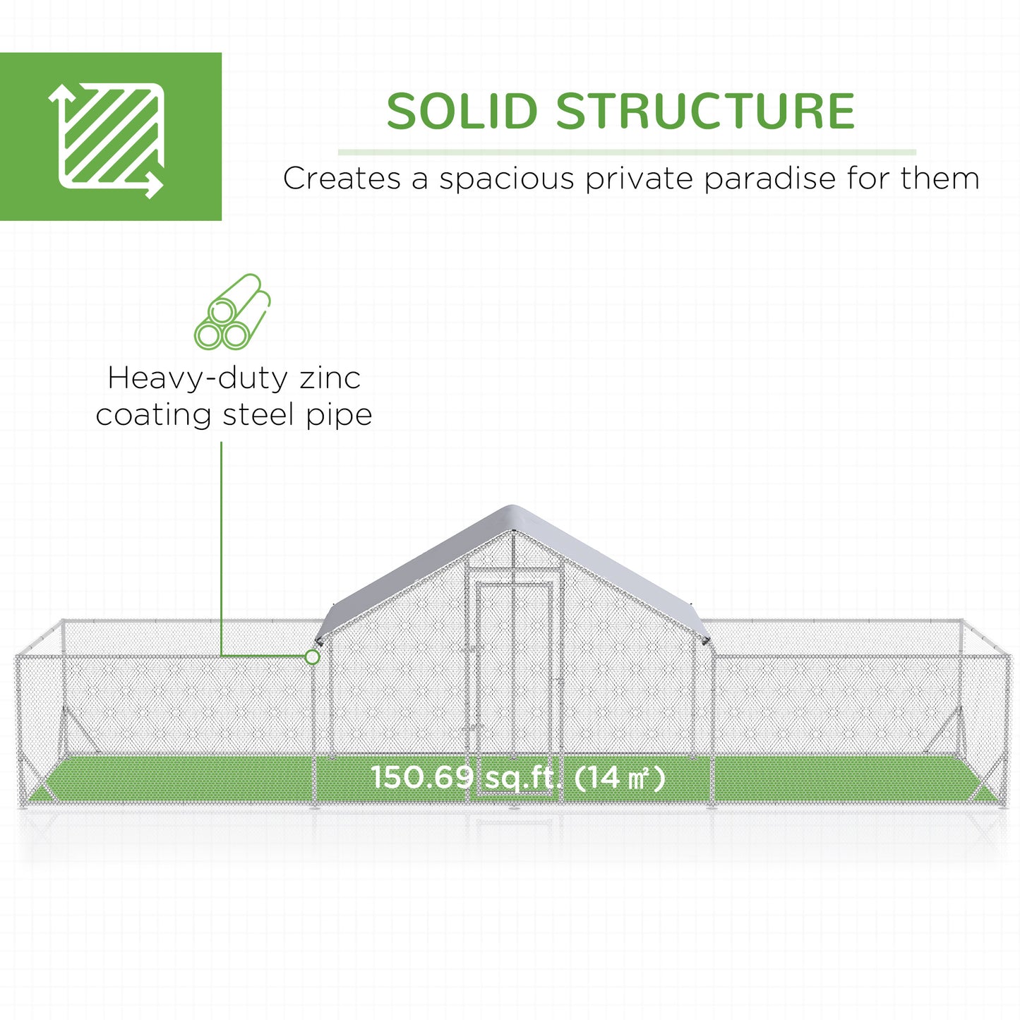 Chicken Run, 23' x 6.6' Metal Chicken Coop with Waterproof and Anti-UV Cover, Spire Roof, Door, for 12-14 Chickens, Duck