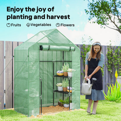 3-Tier Mini Greenhouse, Walk-in Greenhouse, Garden Hot House with 4 Shelves, Roll-Up Door and Weatherized Cover, 56" x 2