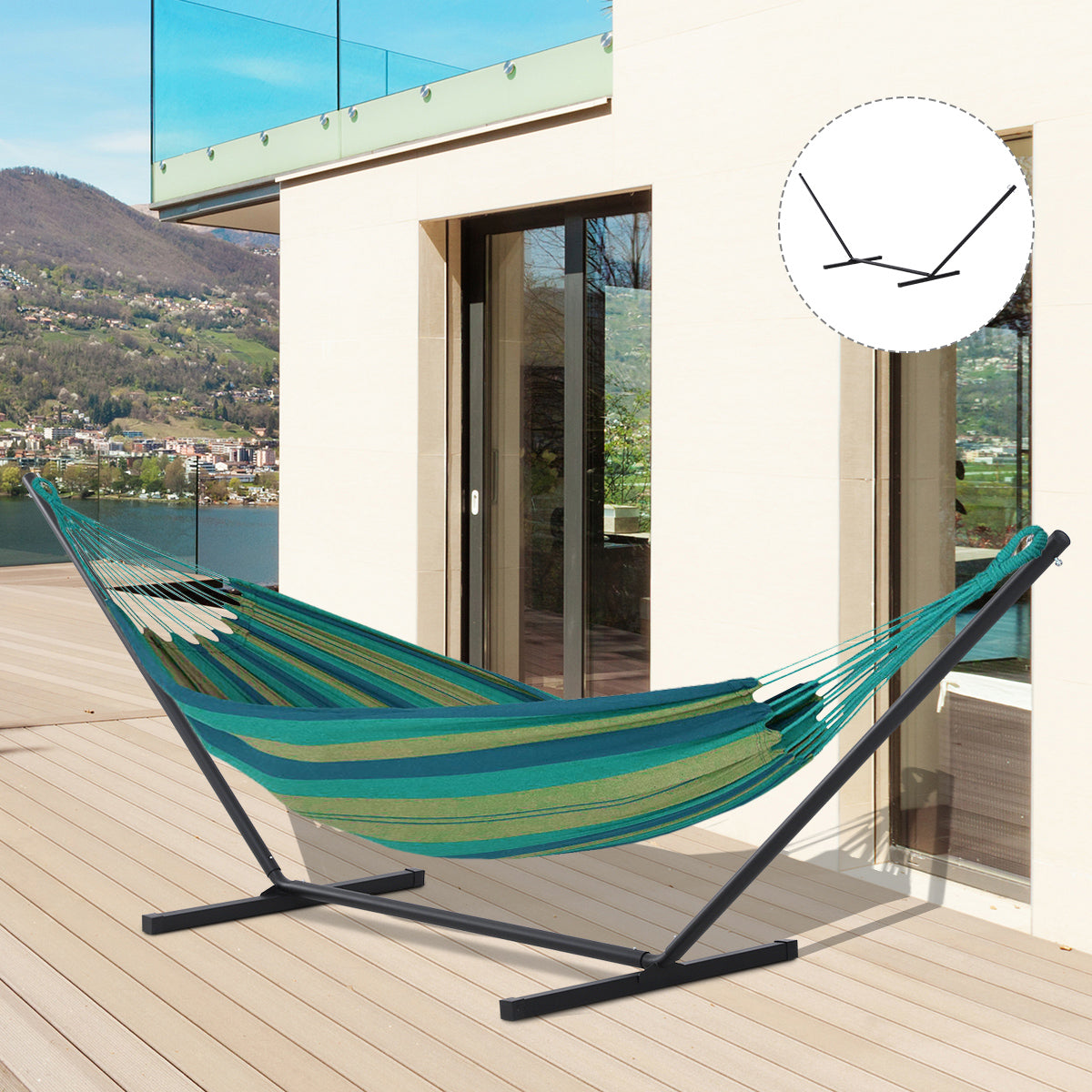 11.8'L Hammock Stand Extra Long Heavy Duty Straight Pole Day Bed Swing Metal Frame Simple Set Up Garden Outdoor Camping 