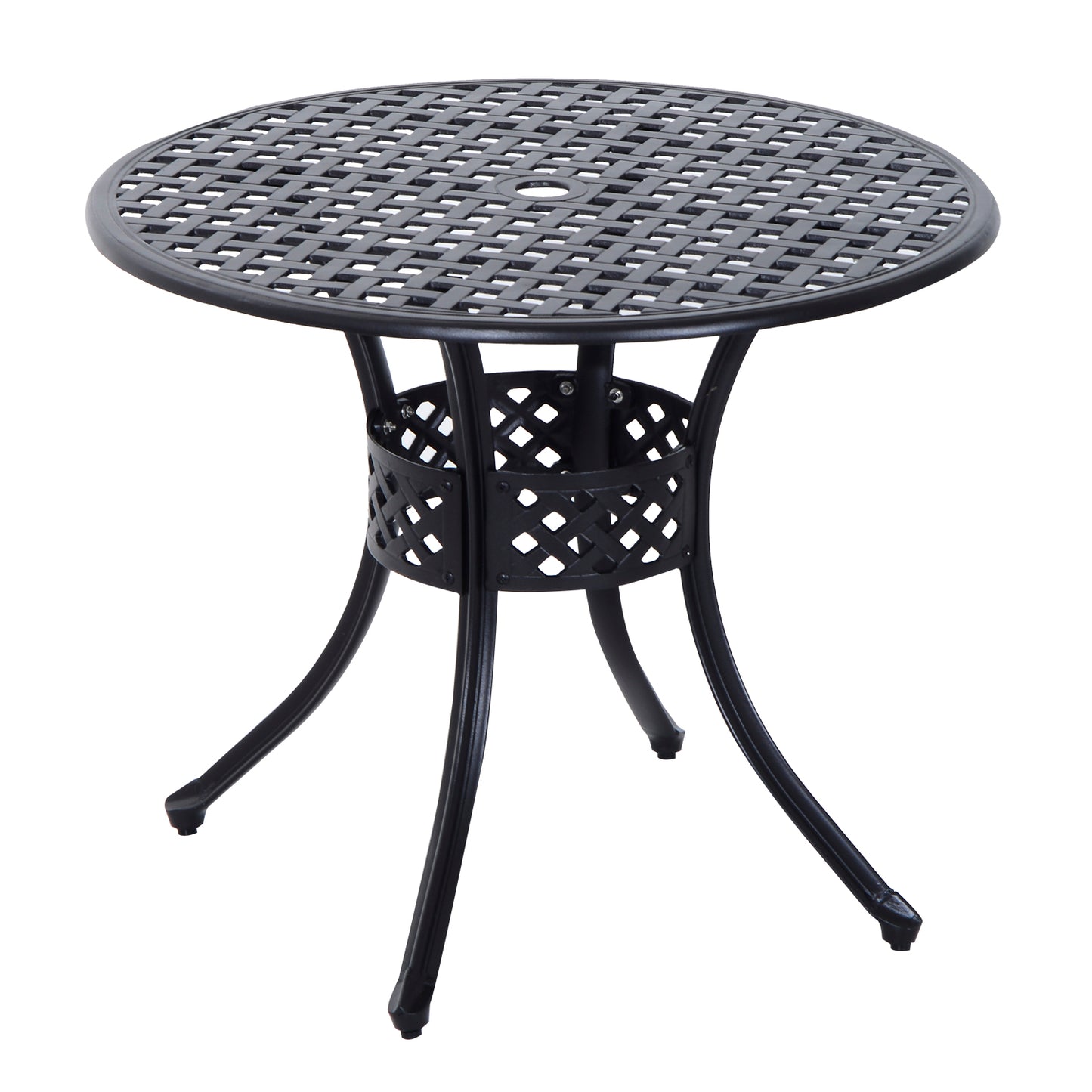 33-Inch Roud Patio Dining Table with Umbrella Hole, Cast Aluminum Garden Table, All Weather Patio Bisto Table, for Lawn,