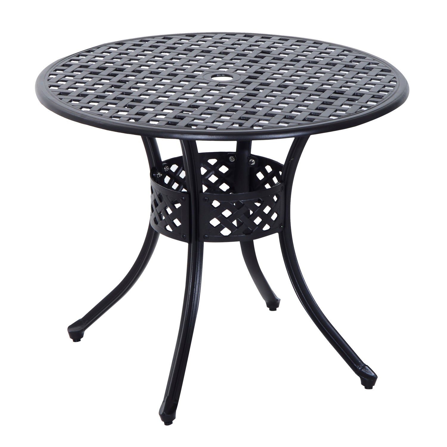 33-Inch Roud Patio Dining Table with Umbrella Hole, Cast Aluminum Garden Table, All Weather Patio Bisto Table, for Lawn,