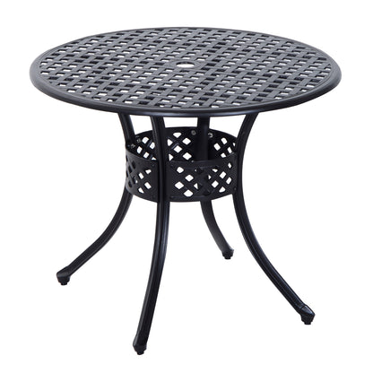 33-Inch Roud Patio Dining Table with Umbrella Hole, Cast Aluminum Garden Table, All Weather Patio Bisto Table, for Lawn,